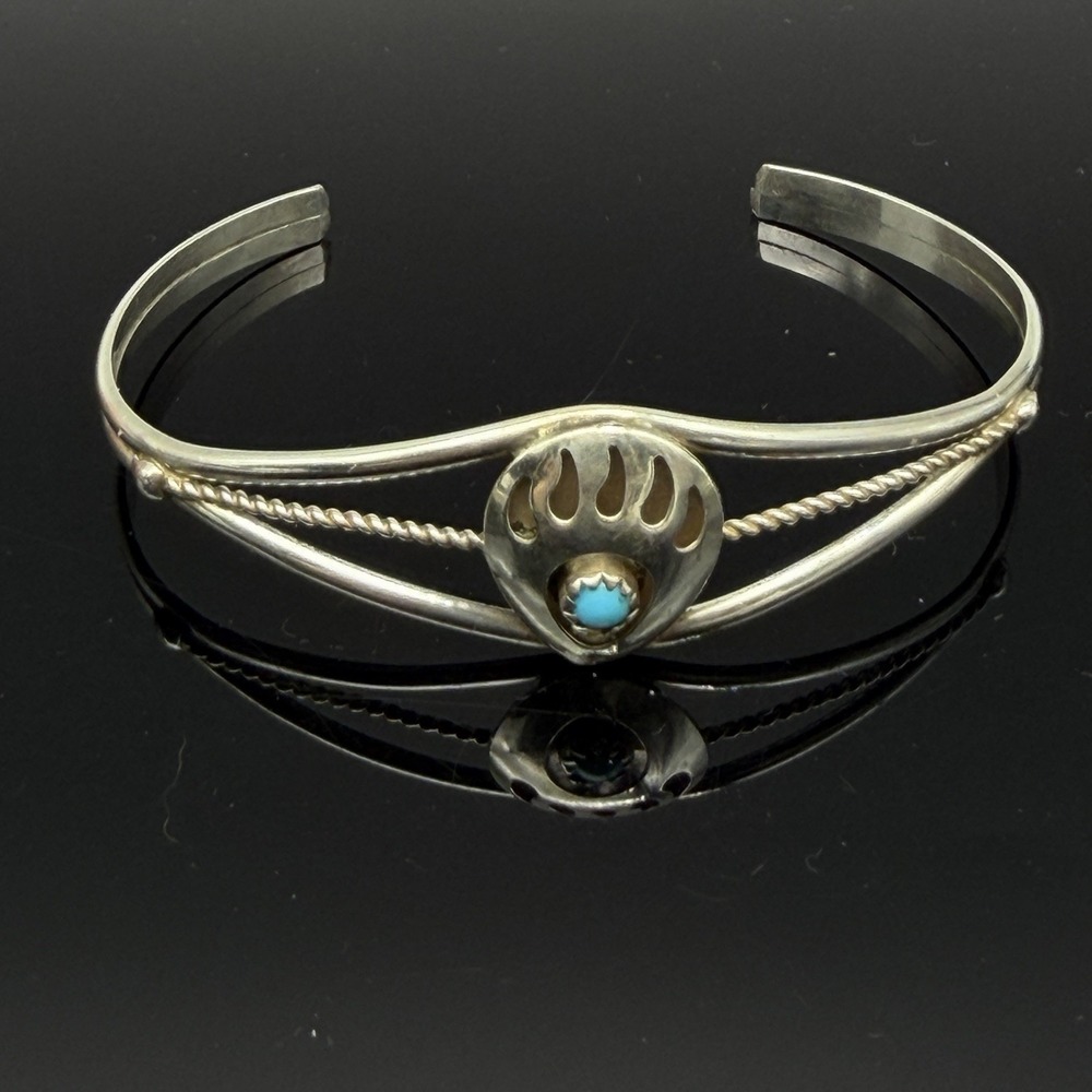 Vintage Bear Claw Sterling Silver Turquoise Cuff Bracelet Southwestern 6.25"